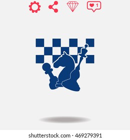 Chess board and pieces vector icon on white background.