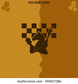 Chess board and pieces vector  icon Coffee symbol background.