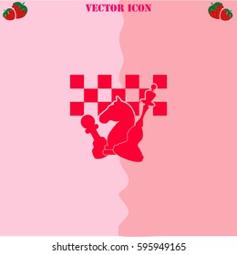 Chess board and pieces vector  icon. Strawberry Background.