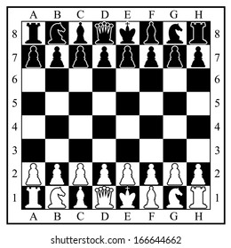 Chess board with chess pieces. Vector illustration.