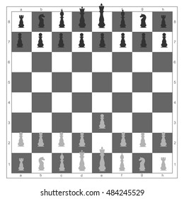 Chess board with chess pieces. View from above. Vector