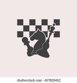 Chess board and pieces web icon. Isolated illustration