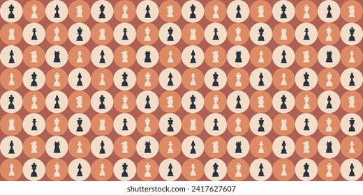 Chess Board Retro Seamless Pattern. Board Game Sport Championship Background with Chess Pieces.