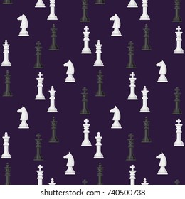 Chess board seamless pattern background chessmen leisure concept knight group white and black piece competition vector illustration