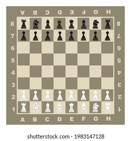 Chess board with a set of hand-drawn chess pieces. Vector illustration for the design of sports projects, games and competitions.
