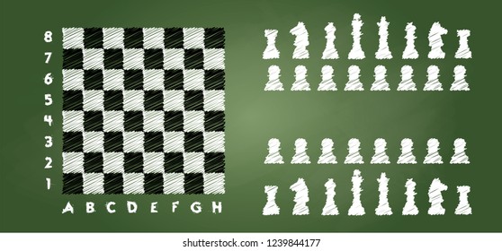 Chess Board Setup Vector Black and white chess board with chess pieces. Flat style the starting positions figures pieces tournament strategy silhouette checker board square checkered Schoolboard fun