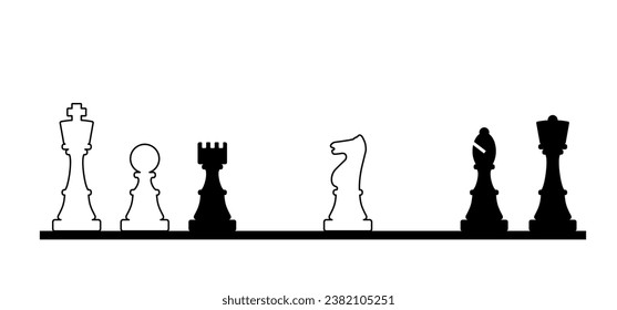 Black chess pieces with names Stock Vector