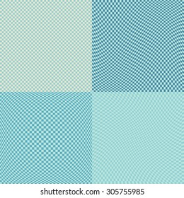Chess board squares distortion vector seamless pattern set. 4 in 1