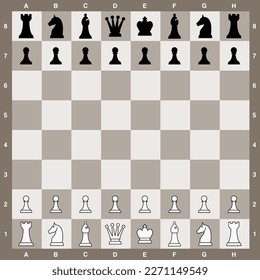 Chess board start positions. Simple vector chessboard with pieces in initial setup position.