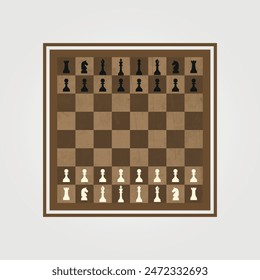 chess board template vector vintage illustration icons graphic, flat background and color wood board