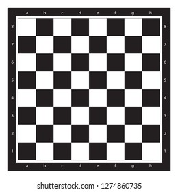 Chess Board Top View With Algebraic Notation Vector Illustration. Chessboard Black And White Tile.