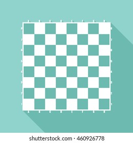 Chess board vector icon with long shadow. White illustration isolated on green background for graphic and web design.