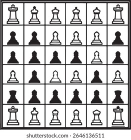 Chess Board Vector Pattern | Black and White Game Pieces Clipart Design