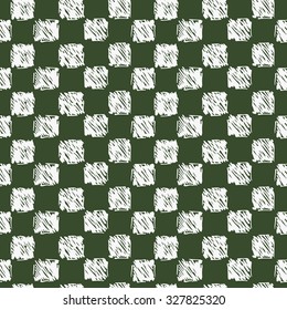Chess board Vector Seamless pattern. Hand drawn doodle Squares. Checkerboard. 