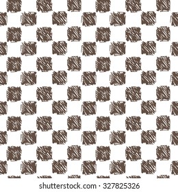 Chess board Vector Seamless pattern. Hand drawn doodle Squares. Checkerboard. 