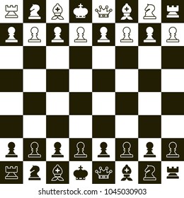 Chess Board. Vector Top View Chess Pieces.