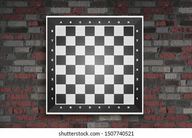 Chess board vector. Wooden. Against a vintage brick wall. Vector illustration