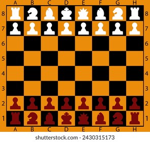 Chess board vector. Wooden chess board. Chess board background. Chess board illustration. Chessboard brown pattern.