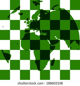 Chess board with world map
