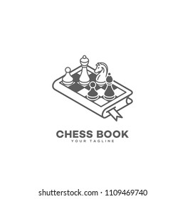 Chess book logo design template in linear style. Vector illustration.