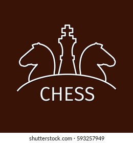 Chess business strategy logo with two knights and king pieces. Vector illustration