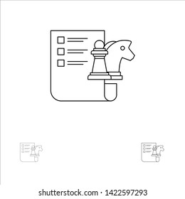Chess, Business, Strategy, Planning Bold and thin black line icon set