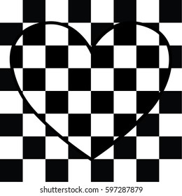 chess and cards, Black and white checkered tiles texture with one heart