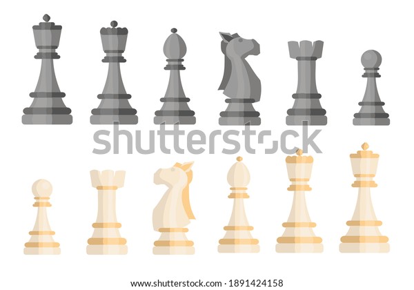 Chess cartoon icons collection Black and\
white Vector\
illustration