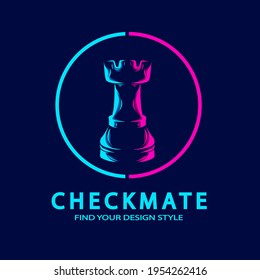 Chess Castle Rook line pop art potrait logo colorful design with dark background. Abstract vector illustration. Isolated black background for t-shirt, poster, clothing, merch, apparel, badge design