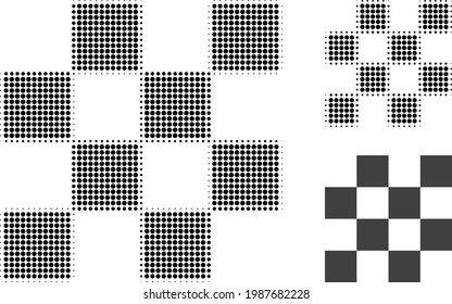 Chess cells halftone dotted icon. Halftone pattern contains circle points. Vector illustration of chess cells icon on a white background.