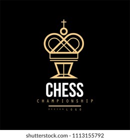 Chess championship logo, emblem with King chess, design element for tournament, chess club, business card vector Illustration