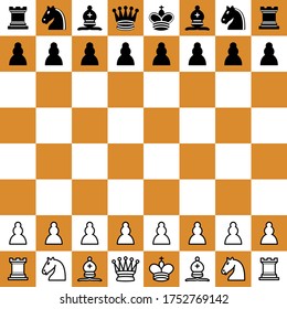 chess checker board with chess pieces. Vector illustration