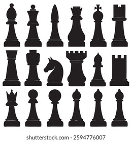 Chess checkmate silhouettes set, large pack of vector Icon Symbol Illustration