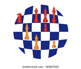chess in a circle with squares on a white background