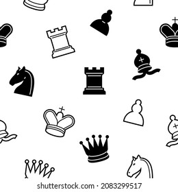 Chess classical seamless pattern. All chess pieces repeating king, knight, rook, queen and others.  Vector square cover. svg