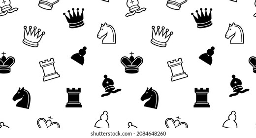 Chess classical seamless pattern. All chess pieces repeating king, knight, rook, queen and others.  Vector square cover. svg