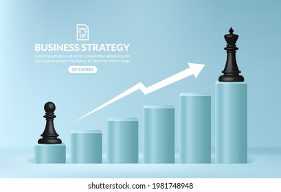 Chess climbing up stairs to reach a business target, Ladder of business successs, concept of business strategy and management