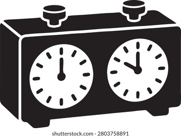 Chess Clock Dual Timer Board Game Stop Watch Tournament Equipment Black Silhouette Vector
