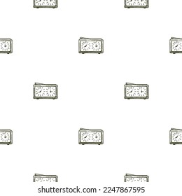 Chess clock engraved seamless pattern. Retro watch for chess game in hand drawn style.