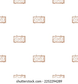 Chess clock engraved seamless pattern. Retro watch for chess game in hand drawn style.