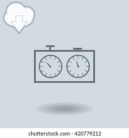 Chess clock icon with shadow. Cloud of download with arrow.