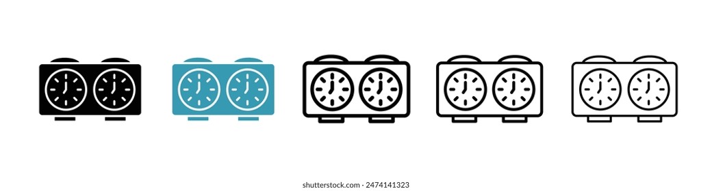 Chess clock line icon set. Chess timer vector icon. Chess game time clock sign for UI designs.