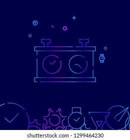 Chess Clock Vector Line Icon. Dual Clockface Gradient Symbol, Pictogram, Sign. Dark Blue Background. Light Abstract Geometric Background. Related Bottom Border