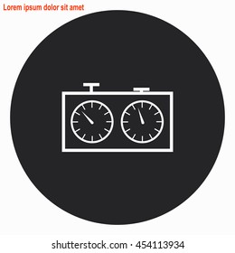 Chess clock web icon. Gray circle button with white illustration.
