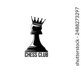 Chess Club emblem concept. Chess pieces pawn piece wearing a crown on a white. Vector illustration.