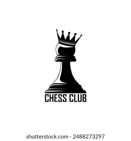 Chess Club emblem concept. Chess pieces pawn piece wearing a crown on a white. Vector illustration.