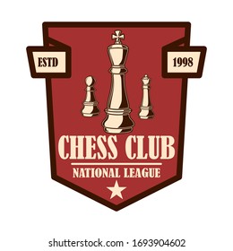 Chess club emblem template. Design element for emblem, sign, logo, label, poster, card. Vector illustration