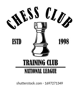 Chess club emblem template. Design element for emblem, sign, logo, label, poster, card. Vector illustration