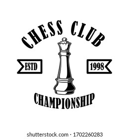 Chess club emblem template. Design element for emblem, sign, logo, label, poster, card. Vector illustration