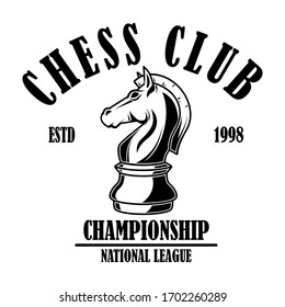 Chess club emblem template. Design element for emblem, sign, logo, label, poster, card. Vector illustration